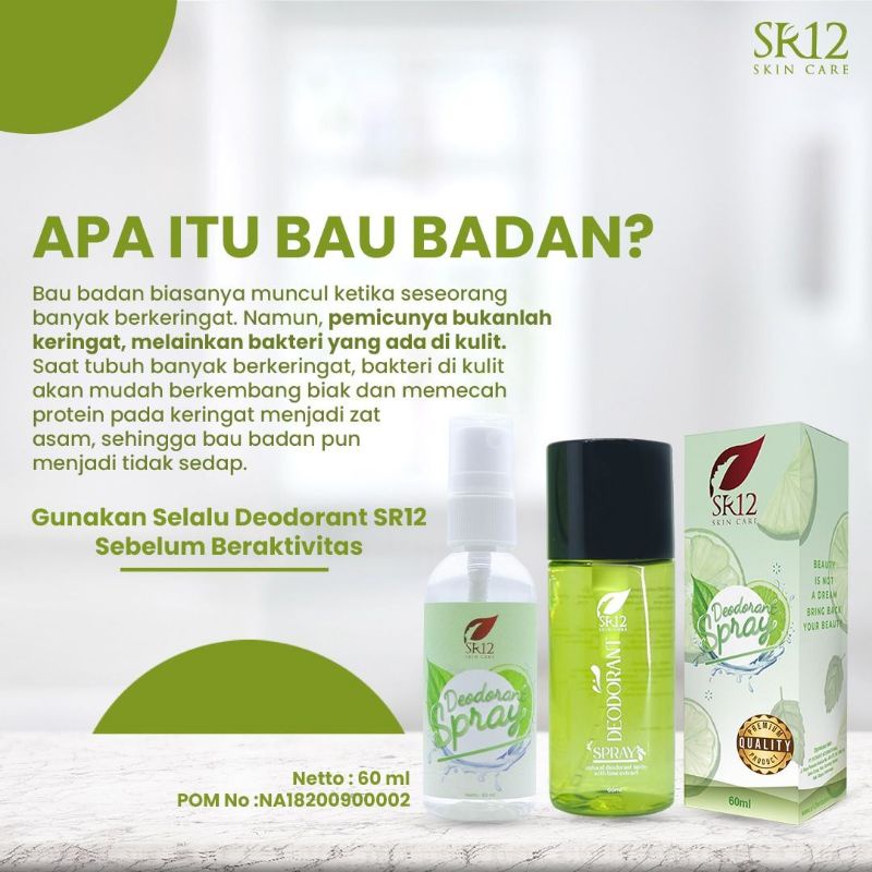 Deodorant Spray SR12 60 ml Deodorant Terbaik Tawas Cair Menghilangkan Bau Badan Tidak Sedap Dan Memutihkan Ketiak Herbal BPOM Best Seller Indonesia