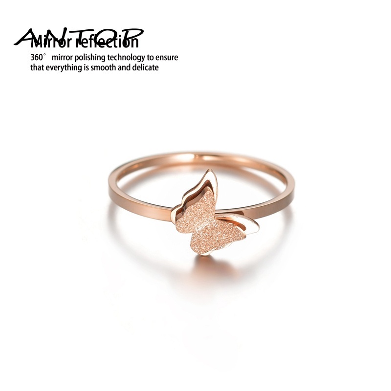 Korea Cincin Titanium Wanita Kupu Karat Lapis Emas Anti Karat Perhiasa Aksesoris Mode ANTOP