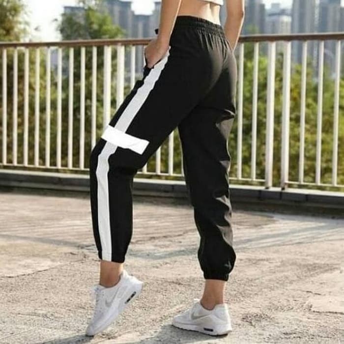 TBI Celana Joger Unisex Stripe White Cross Jogger Harajuku List Sport Korean Style BTS EXO