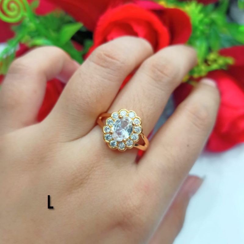 cincin wanita Titanium motif pilihan anti karat lapis emas 22k