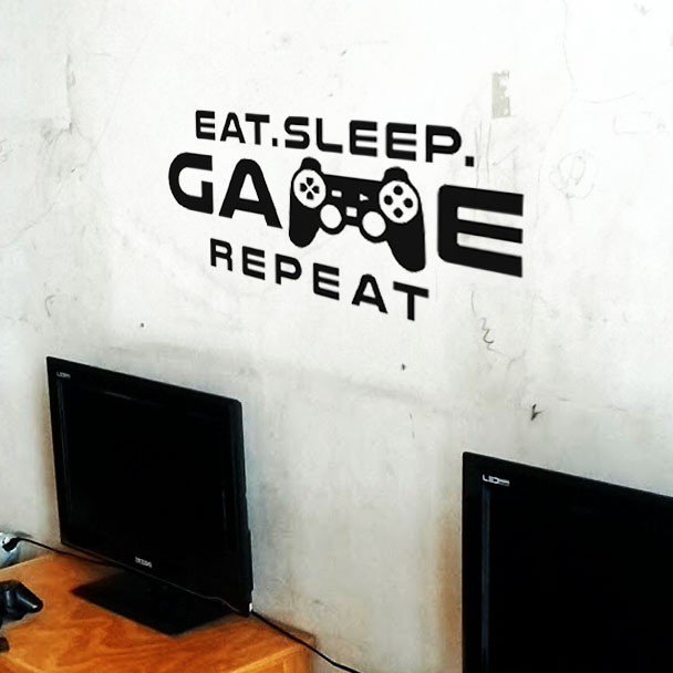 stiker dingding  EAT SLEEP GAME REPEAT vynil decal wall decal