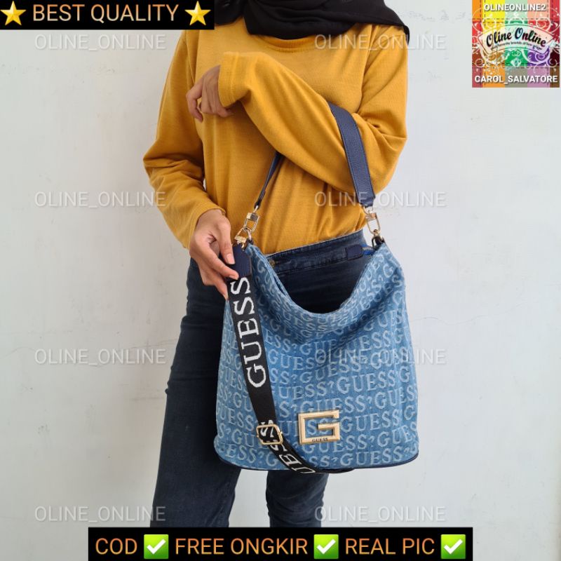 (WODB) Tas GS Brightside hobo bag denim black two tone color gb big size mommy diaper bag