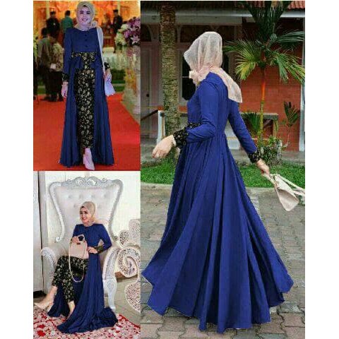 pakaian Gaun muslim ibu islami aop setelan st hijab muslim KIMBERLY NAVY / baju wanita dress maxi un