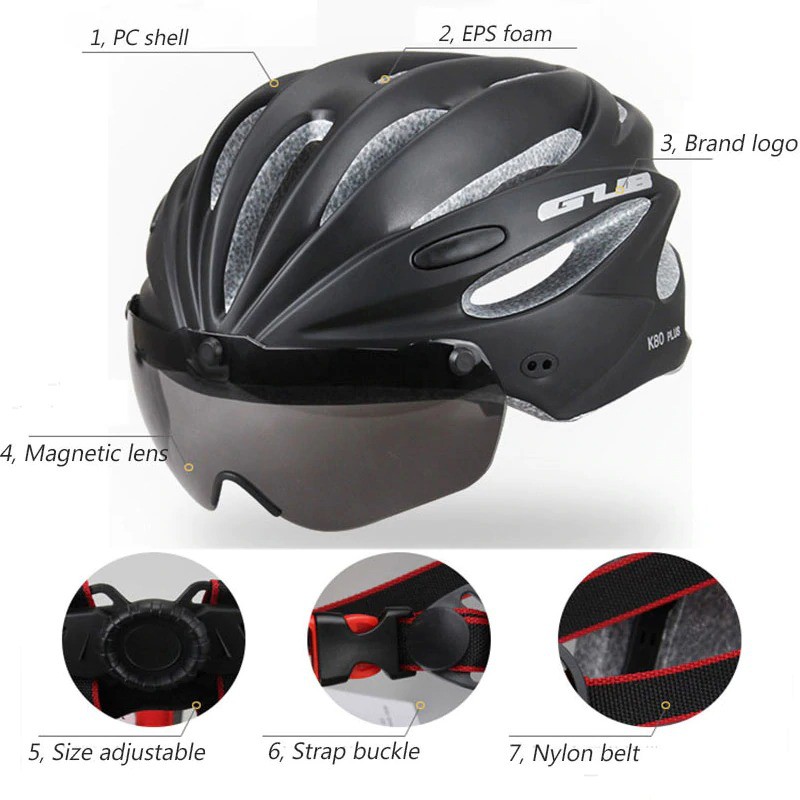 BISA COD GUB Helm Sepeda Cycling Visor Aero EPS Magnetic Removable Lens - K80 Plus - Red