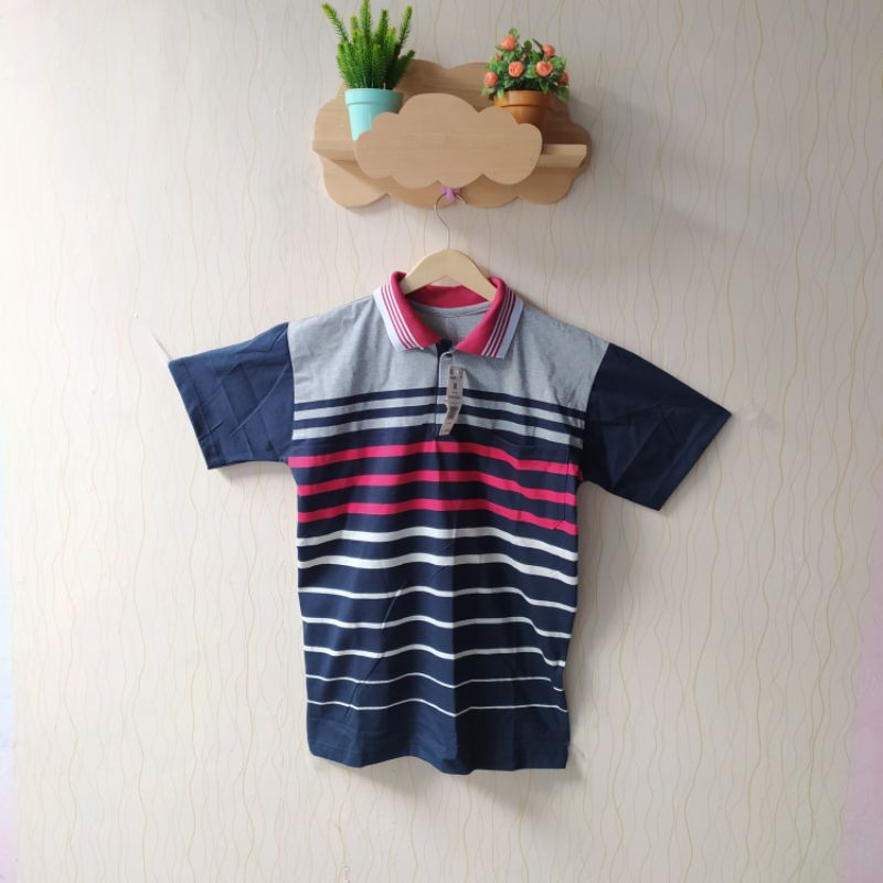Kaos kerah strip bahan adem jumbo baju kerah baju katun baju lorek