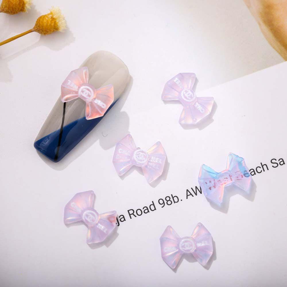 AUGUSTINA Dekorasi Nail Art Agustina 20pcs Kawaii 3D Flat Back Bow AB Kristal Manikur Aksesoris