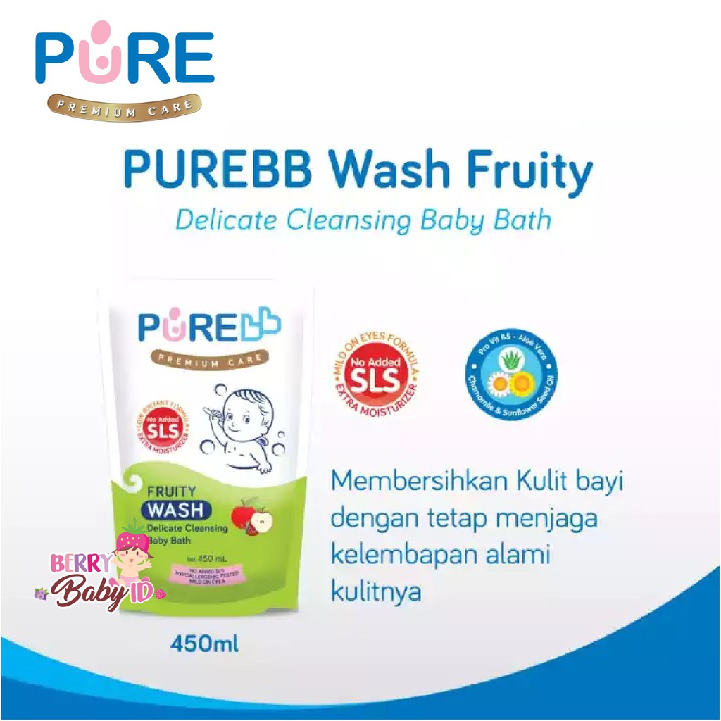 PureBB Baby Wash Sabun Bayi dan Anak Freshy &amp; Fruity 2-in-1 450 ml Refill Pure BB Pure Baby Berry Mart