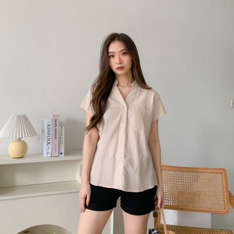 blouse wanita linen crinkle ld 106