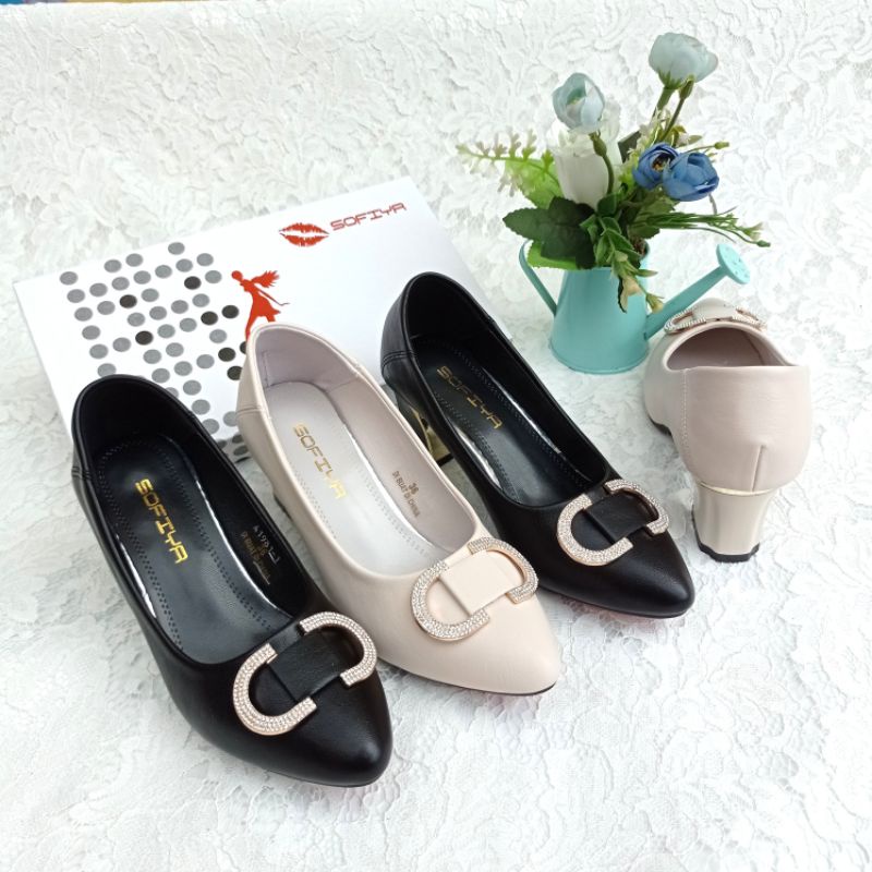 Sepatu high heels wanita hak kotak tahu pantopel kerja sofiya import a1981-1