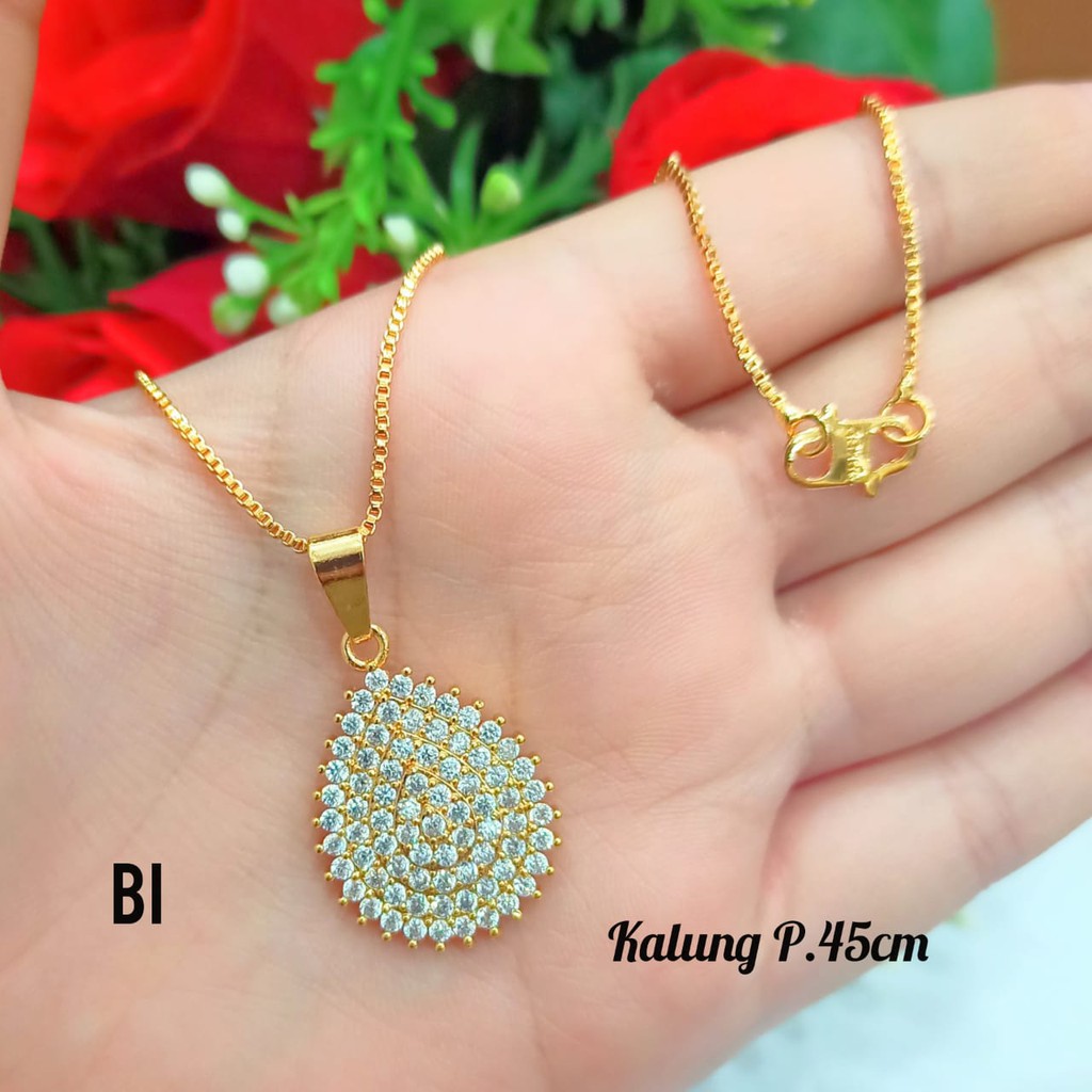 Kalung Liontin Labu full permata zircon kualitas terbaik perhiasan wanita Gold lapis emas mewah