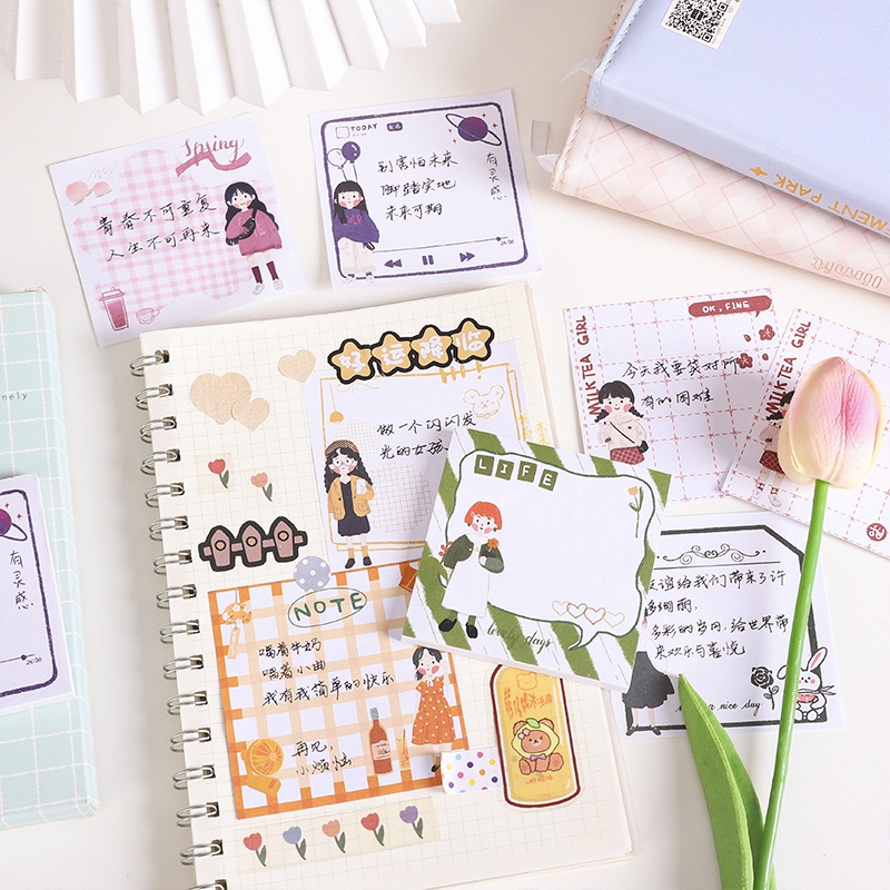 4pcs Sticky Notesmemo Pad Mini Portable Motif Seri JK Girl Untuk Pelajar