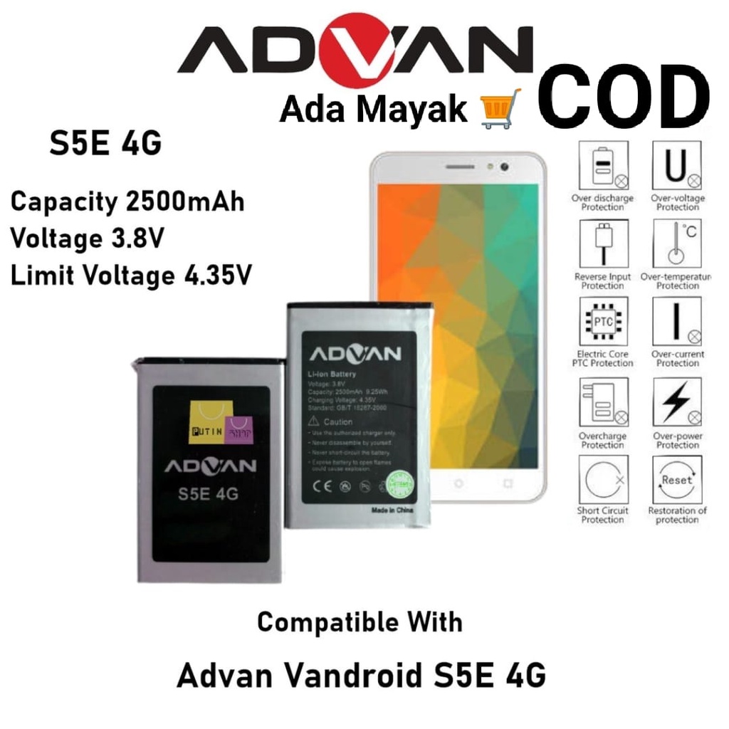 COD Batre ADVAN Vandroid S50K / S5E 4GS LTE Gratis packing aman lapisan dus bubblee wrap ori volte lion 3v 2ic hp android 4g Batu Baterai Battery Batrai Original baru