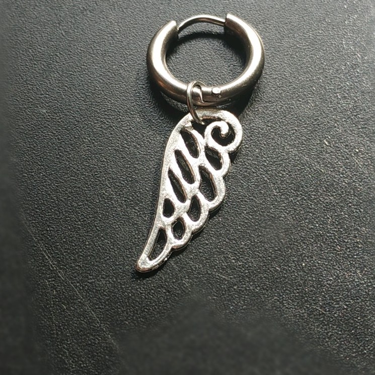 ROBAGIN Ant187 Anting sayap stainless perak pria wanita anti karat keren aksesoris cowok cewek