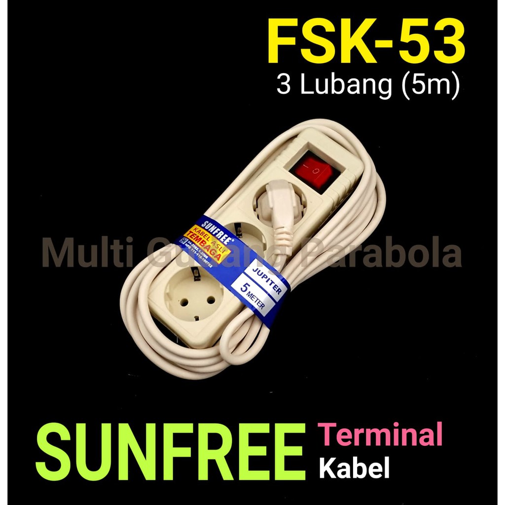 Terminal Stop kontak Sunfree 3 lubang Panjang kabel 5 Meter