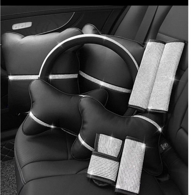 9in1 set mobil blink sarung set mobil kulit 9 in 1 SET DAD CROWN BLACK Series tempat tissue sarung stir mobil seat belt gear gigi rem bantal jok