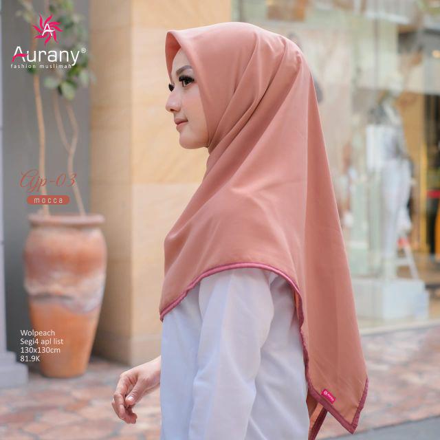 HIJAB SEGIEMPAT SYARI AJP 03 • AURANY  • 130 X 130 APL LIST-MOCCA