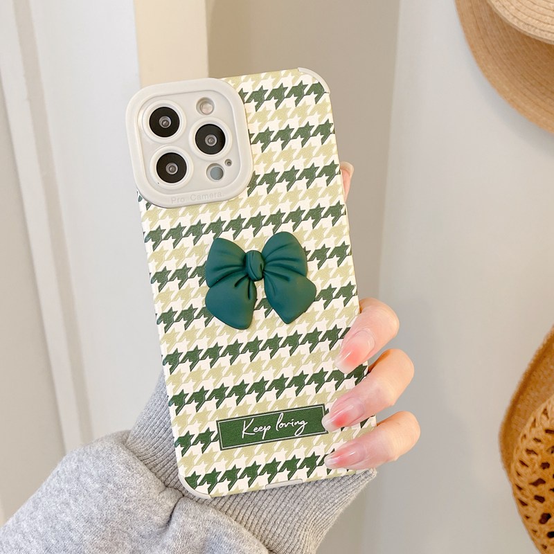 Dark Green Bow-knot Houndstooth Dots Case Hp OPPO A3S A31 F11 A5 A9 A53 A33 F9 A7 A5S A12 A11K A52 A92 A72 K3 K5 C1 Reno 3 2F 5 6 7 Pro A83 Realme XT VIVO Y93 Y91C Y50 Y20 Y12S Y11 Y12 Y15 Y17 Y30 Y30i Xiaomi Redmi Note 8 Pro 9T Women's Casing