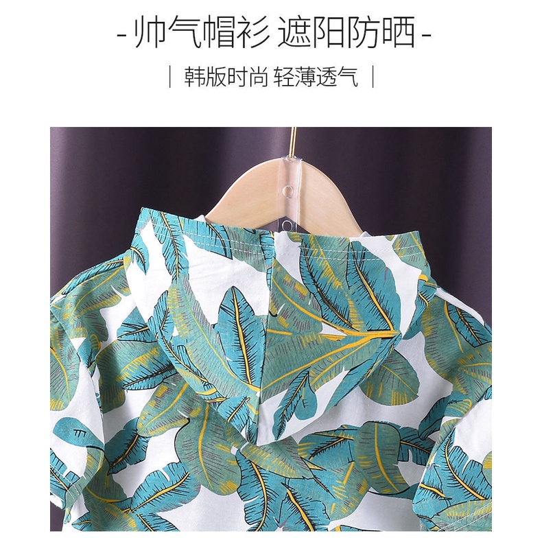 12.12 SALES!2Pcs Setelan Anak Laki-Laki Blus Sablon Bunga Lengan Pendek Modis Dengan Topi + Celana Pendek Set Pakaian