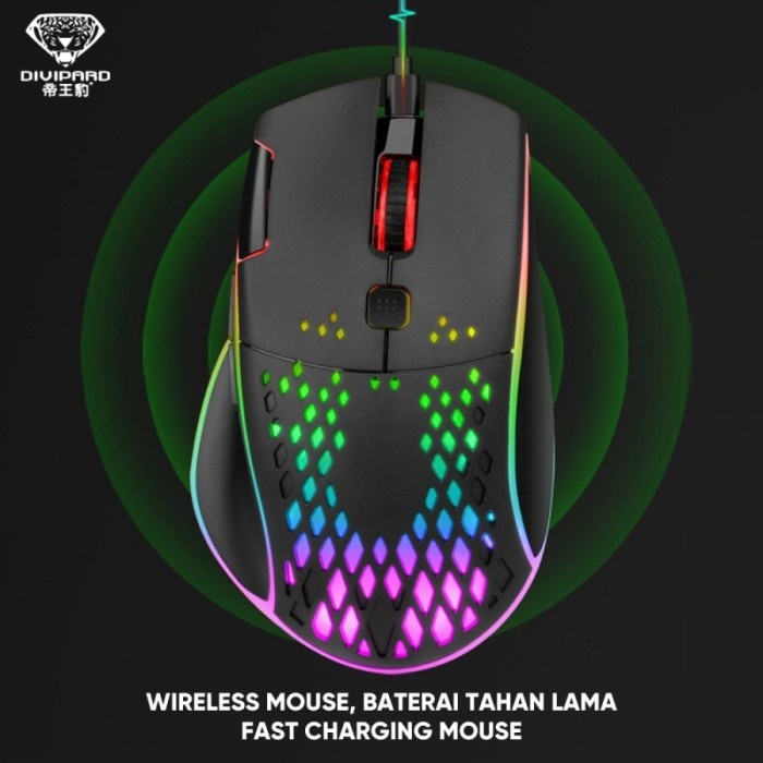 Divipard Mouse Gaming Wireless Charging Divipard Honey Comb Q15 RGB 7200 DPI
