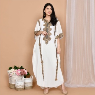 KAFTAN BORDIR OLIVIA JUMBO WARNA PUTIH BY KAFTANTERLARISFASHION BAJU MUSLIM WANITA TERBARU