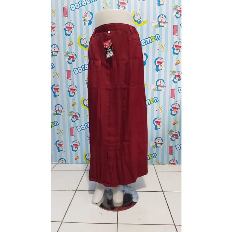 Maxi rok merah SD rampel pinggang bawah bahan licin