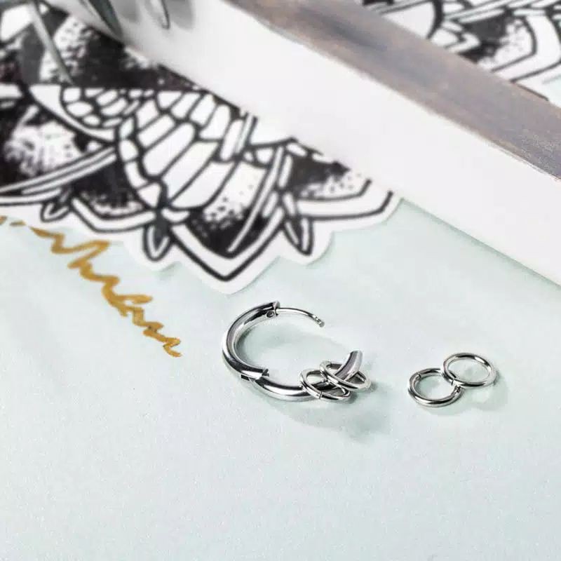 IP-R Anting Hoop Multi Ring Mewah untuk Pria / anting Hoop tindik dan jepit