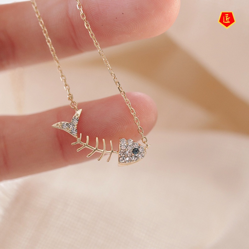 [Ready Stock]925 Silver Fishbone Necklace Korean Style Simple and Elegant