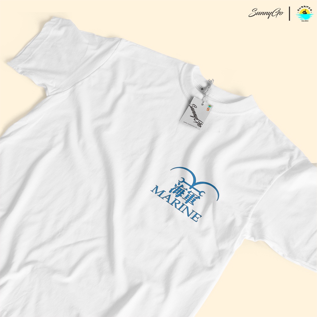 SunnyGo Kaos Baju Tshirt Anime One Piece Angkatan Laut MARINE Oversize Original Distro Uniqlo Pakaian Gambar Belakang Wanita Pria White Tees-1