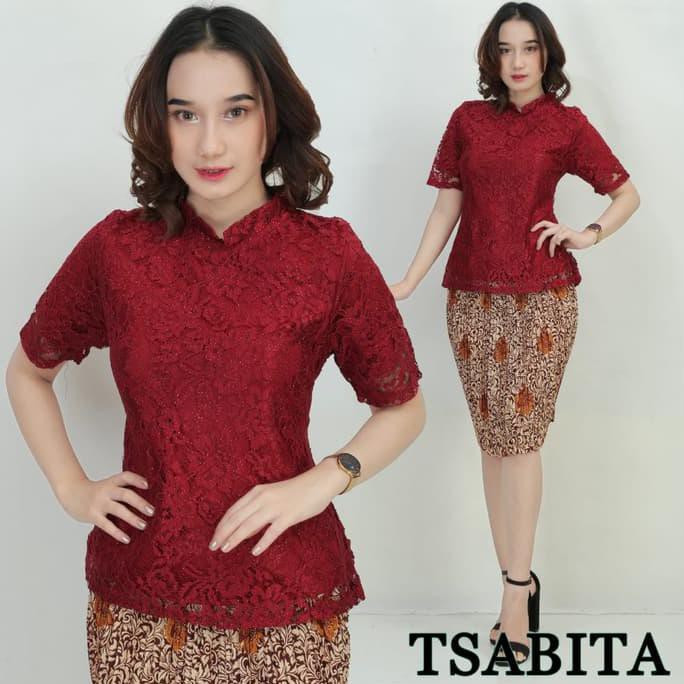 Setelan Kebaya Modern Brukat Shanghai Ungu Dan Warna Lain Nya Y40 Premium