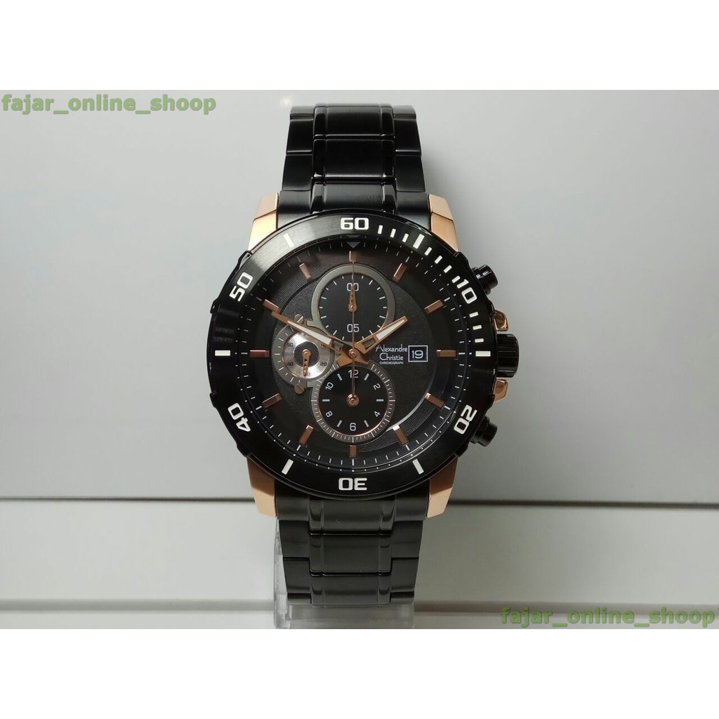 Jam Alexandre Christie AC 6473 MC Black Rose Gold Original