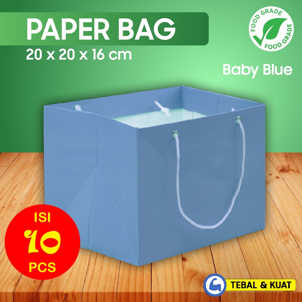 

Paper Bag - Paperbag Polos - Paper Bag Kue BABY BLUE - 20x20x16 cm (10 pcs)