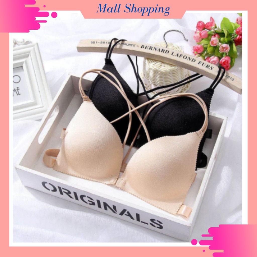(COD) Bra Model Seamless Tanpa Kawat dengan Tali Strap Menyilang Dapat Disesuaikan MALLSHOPPING