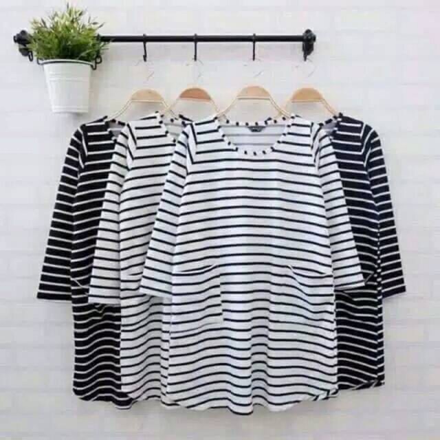 Atasan wanita model Tunik motif salur