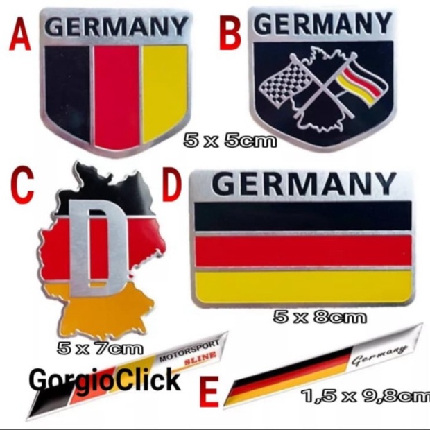 Unik Emblem Sticker Aluminium Bendera Germany Stiker Jerman BMW Mercy VW - B. 5x5 Limited