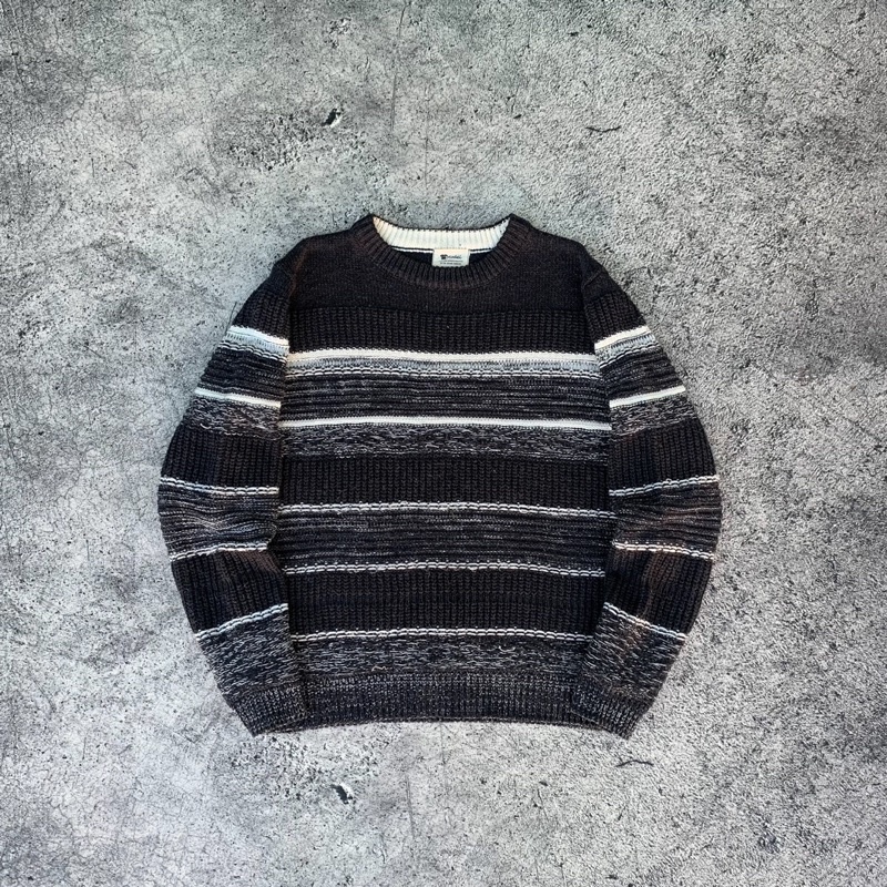 Model Stripe Charcoal Knitwear❗️THRIFT❗️ Sweater Rajut Vintage Cardigan Premium Crop Oversize Second