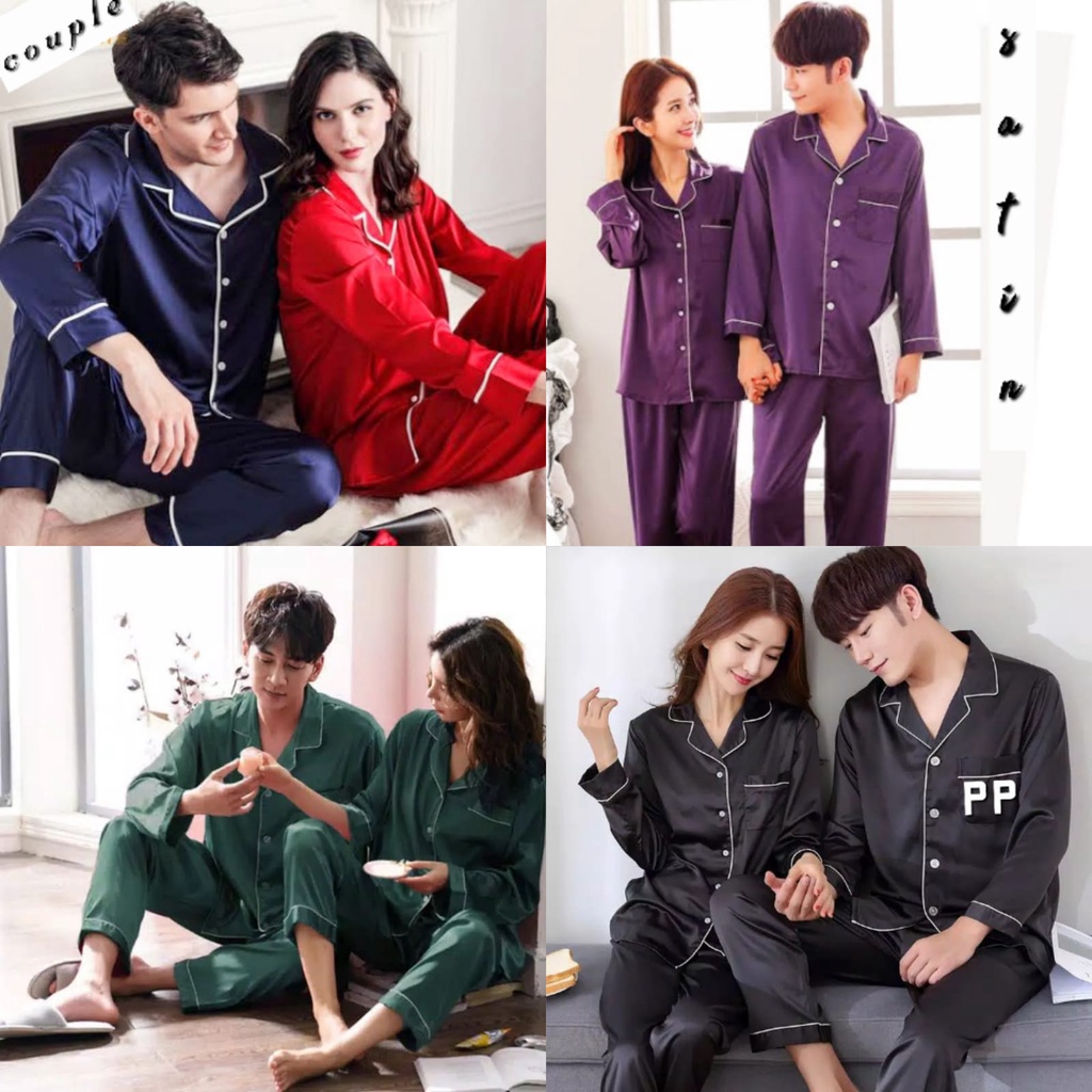 PIYAMA BAJU TIDUR LENGAN PANJANG PASANGAN/COUPLE JUMBO COWOK LD 130 140 DAN CEWEK DEWASA