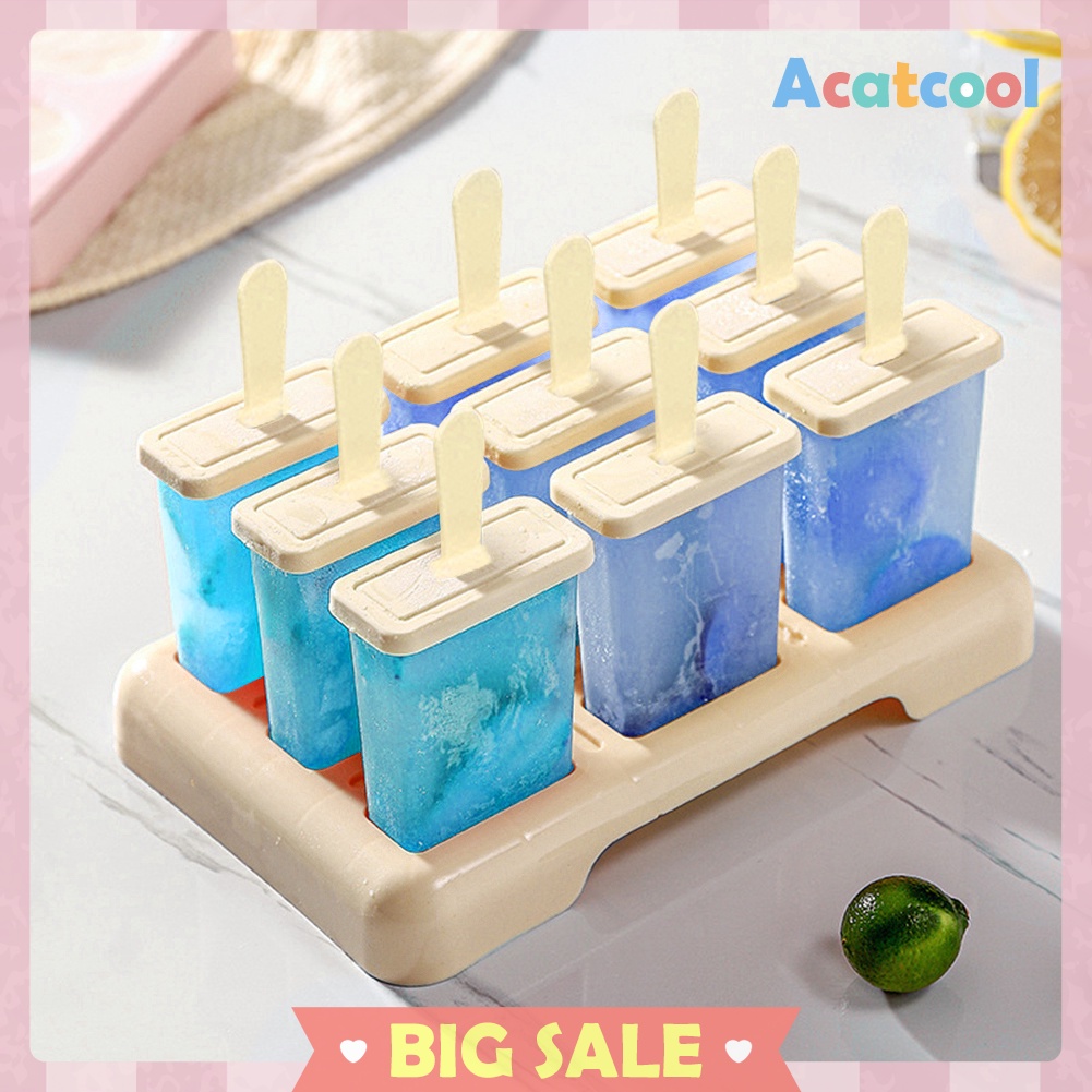 9 Hole Silicone Ice Cream Mould Tray Popsicle Barrel DIY Mold with Stick