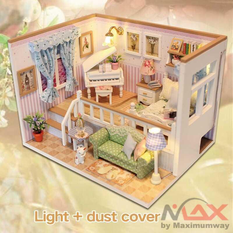 Merakit Rumah boneka bisa untuk pajangan cantik, Sylvanian Cute Room Miniatur Rumah Boneka 3D DIY 1:24 Cover - M026 Doub K Furniture Toy miniature bedroom Wood DIY Dolls House Pretend Play toys for girls kids Household dollhouse