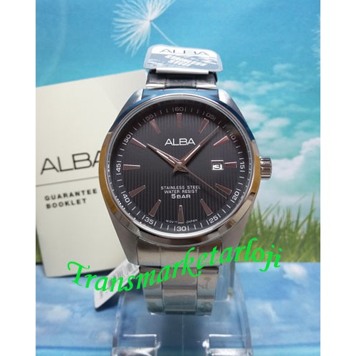 JAM TANGAN PRIA ALBA AG8387X1 SILVER HITAM ORIGINAL GARANSI RESMI