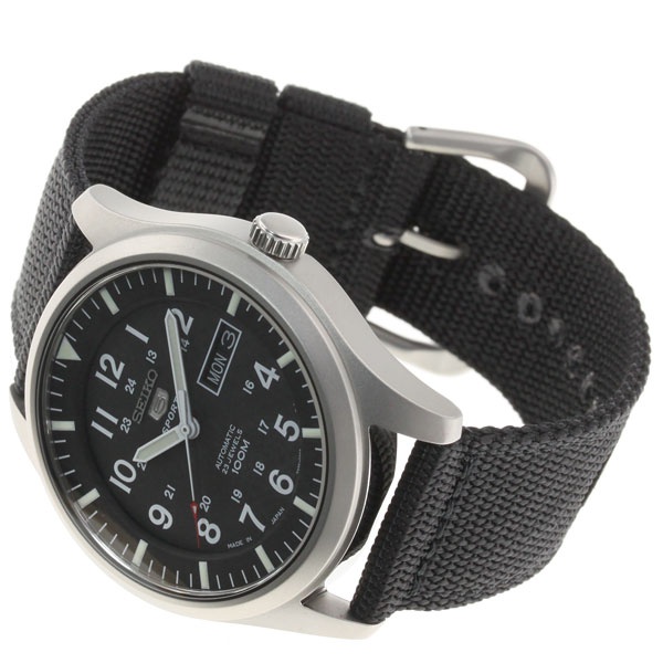 seiko 5 sports automatic made in japan black dial nylon strap watch snzg15j1 men's