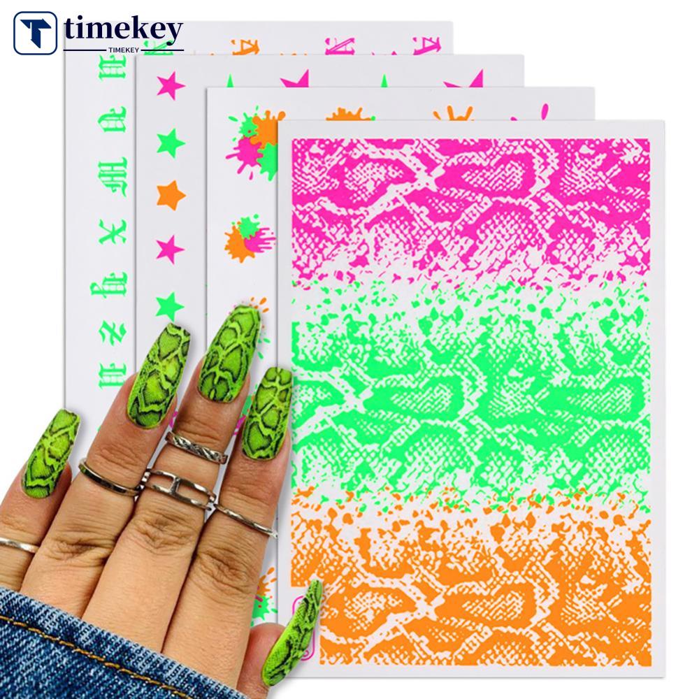 Timekey Stiker Kuku Motif Kulit Ular Efek Luminous Untuk Dekorasi Nail Art A2K1