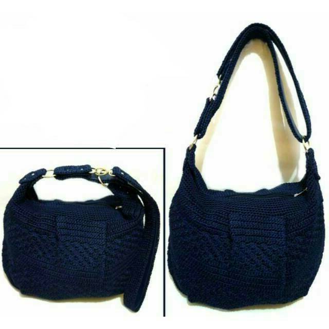 Tas Rajut Wanita Nilon Hobo Balon Mini Selempang Biru Dongker Murah Shoulderbag