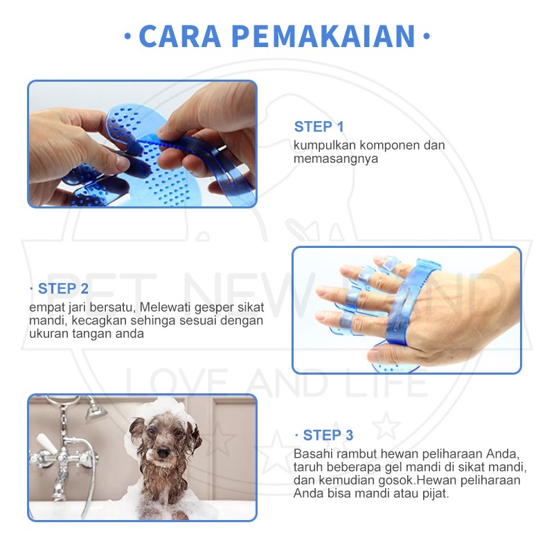 Sisir Mandi Lima Jari Kucing Anjing Sikat Pijat Karet Silikon Grooming Hewan