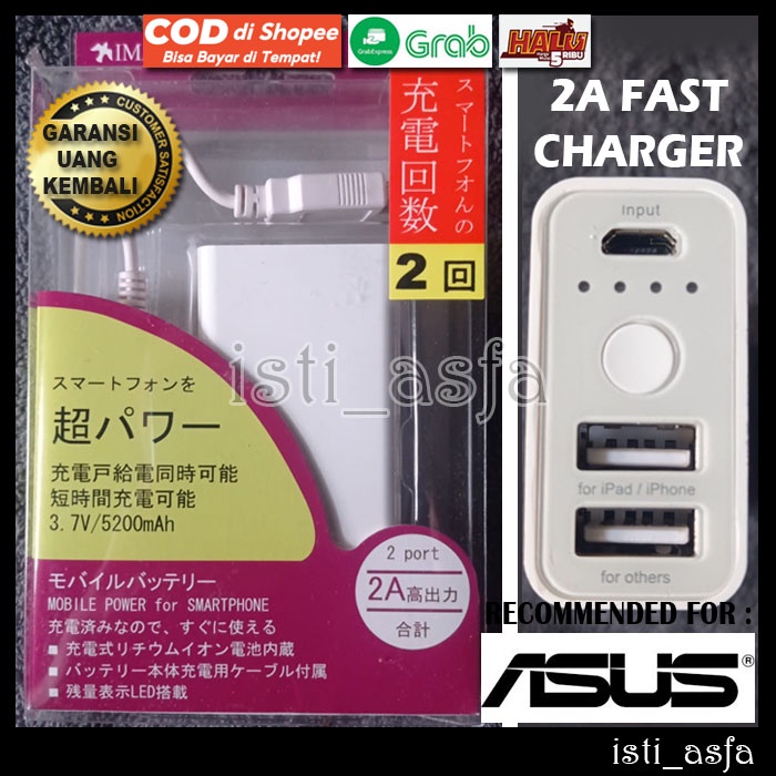 Original Powerbank Fast Charger Untuk HP ASUS ZENFONE 1 2 3 SELFIE GO LIVE L1 L2 M1 M2 MAX PRO ADVAN