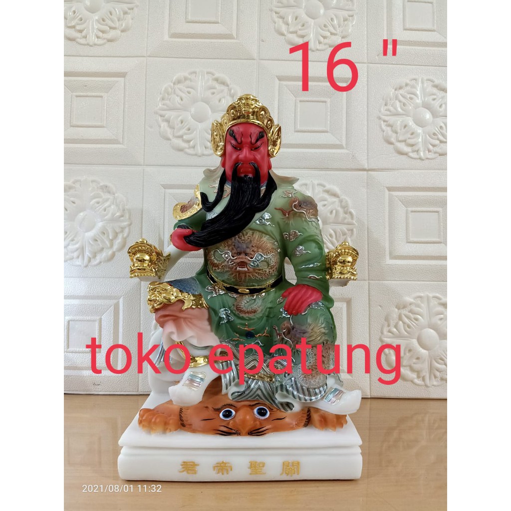 patung dewa kwan kung / kwan kong / kwan teh - giok putih - 16 inch l