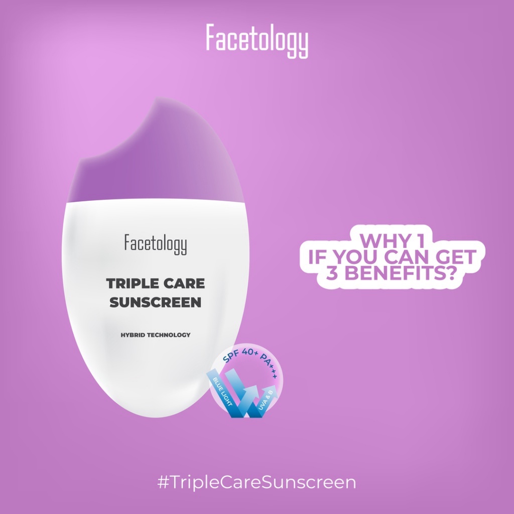 [ READY STOCK ] Facetology Triple Care Sunscreen SPF 40+ PA+++ | Sanscreen Pelembab Wajah Tasya Farasha Original