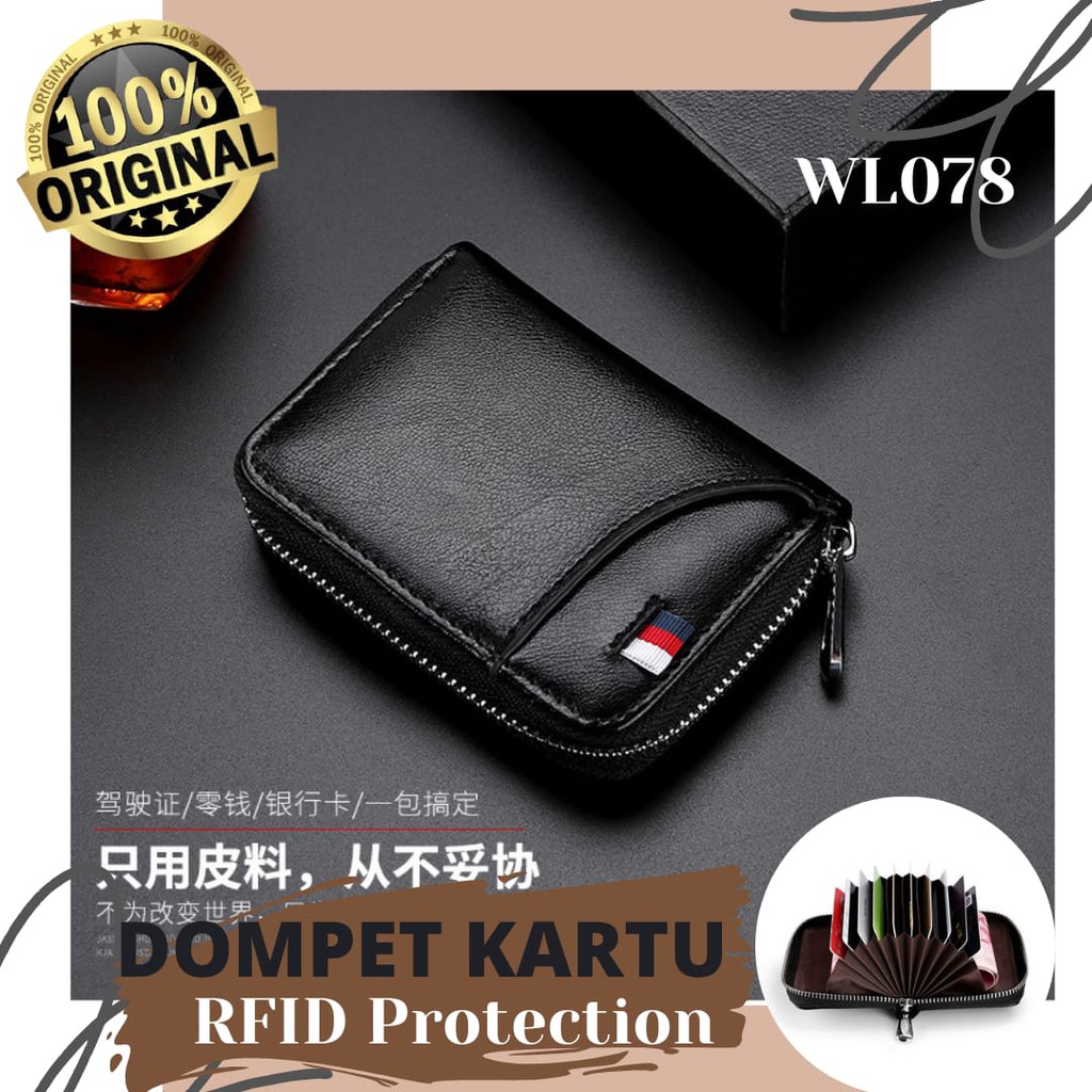 wl078 dompet tempat wadah kartu kulit asli rfid protection wallet atm kartu kredit mini pria wanita