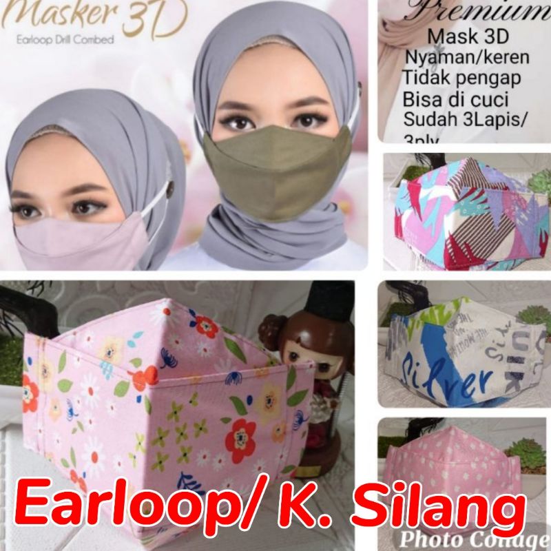 MASK DEWASA 3D/3PLY EARLOOP /HIJAB