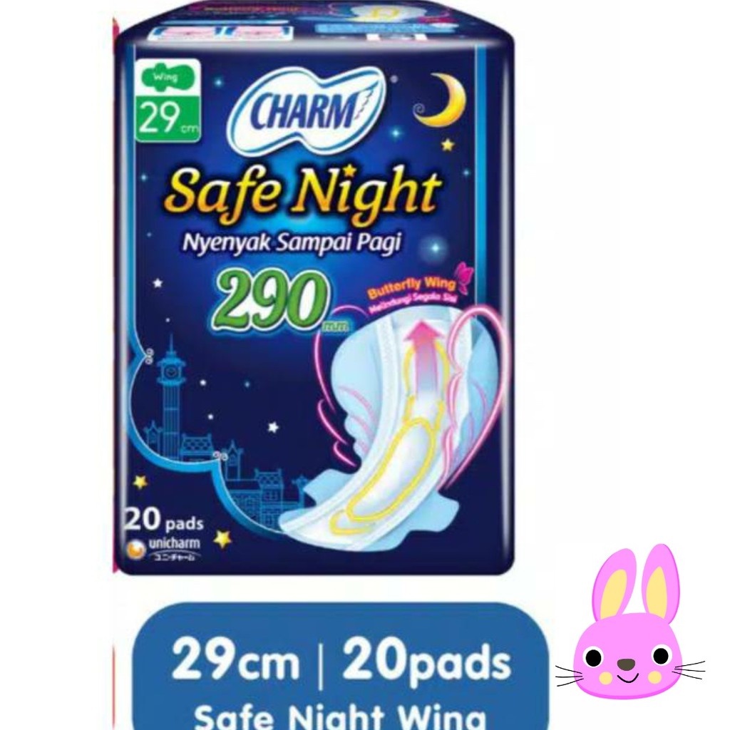 CHARM SAFE NIGHT Wing ( 29cm isi 10 / 20 pads ) Pembalut wanita  pakai malam hari (no.43)