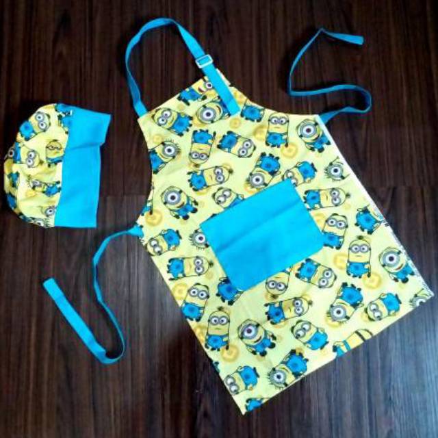 Celemek anak apron anak  &amp; topi koki motip karakter